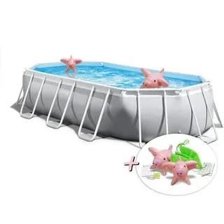 INTEX 26796GN - Prism Frame Oval Pool (503x274x122cm) + aufblasbare Schwimmtiere