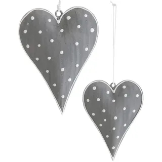 Frühlingsdeko Metallherz dunkelgrau Herzen Herzanhänger Metall Dekoherz Dekoration Vintage Shabby Chic 2er Set weiß gepunktet AD68377