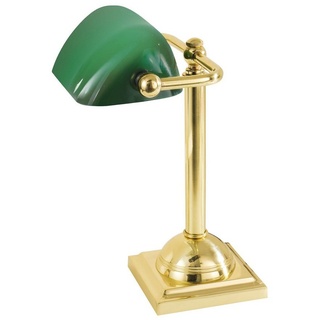 Licht-Erlebnisse Schreibtischlampe LAMPADE MINISTERO, ohne Leuchtmittel, Goldene Tischlampe echtes Messing 24K Jugendstil E27 Bankerlampe bunt|grün