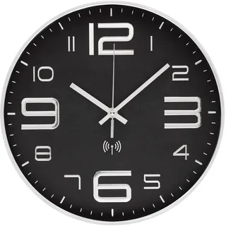 VIVILINEN Wanduhr Funk mit Großen Zahlen Funkuhr Rund geräuschlos Wanduhr Ohne Tickgeräusche Funkwanduhr Lautlos Nicht Tickend Hängeuhr für Küche Büro Wohnzimmer Schlafzimmer 12 Zoll (Silber)