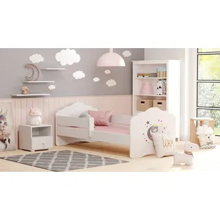 KOBI Fala Kinderbett mit Rausfallschutz | 140 x 70 cm | Kinderbetten mit Matratze Komplett Set | Einzelbett Kinder Bett | Mädchen Junge | Modern Weiss Kids Bed Children | Kinderzimmer Schlafzimmer