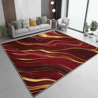 Generisch Rot Wohnzimmer Teppich - 180x240 cm Weinroter Marmor Wirbel Drucken Teppich, Waschbarer Rutschfester Kurzflor Wohnzimmerteppiche für Schlafzimmer Esszimmer Kinderzimmer Büro