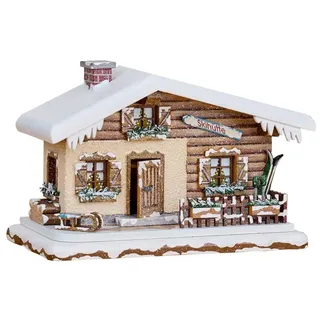 Hubrig Volkskunst GmbH Winterhaus Skihütte 16 cm mehrfarbig beleuchtet
