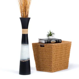 Leewadee Große Deko Bodenvase Für Dekozweige, Hohe Standvase Für Pampasgras, Design Holzvase, 70 cm, Schwarz Weiß