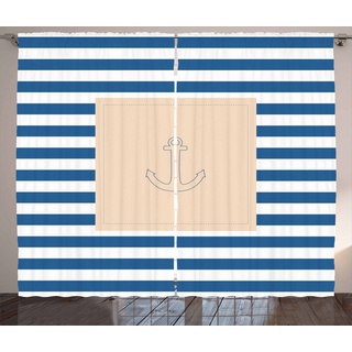 Gardine Schlafzimmer Kräuselband Vorhang mit Schlaufen und Haken, Abakuhaus, Harbor-Streifen Maritime Anchor weiß 280 cm x 245 cm