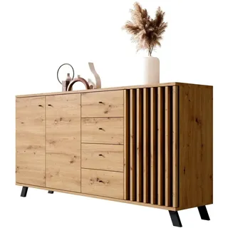 Newroom Sideboard Wildeiche 160 cm, Wildeiche Sideboard Modern Wandpaneel Vintage Highboard Anrichte braun
