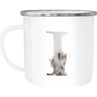 Autiga Tasse Emaille Tasse Becher Buchstaben-Tasse "I" Alphabet Monogram Zeichen Tasse mit Buchstabe Autiga®, emailliert und mit Aufdruck weiß
