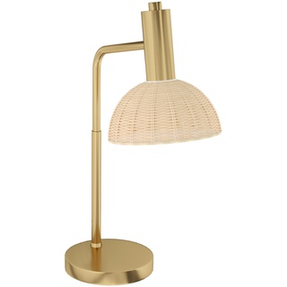HOMCOM Tischleuchte, Tischlampe mit E14 Fassung, Nachttischlampe mit Rattan-Lampenschirm, 40 W Schreibtischlampe für Schlafzimmer, Wohnzimmer, Natur+Bronze, inkl. LED-Birne