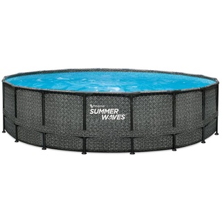 Summer Waves Elite Frame Pool | Aufstellpool rund | Komplettset | Rattanoptik grau | Ø 549x132 cm