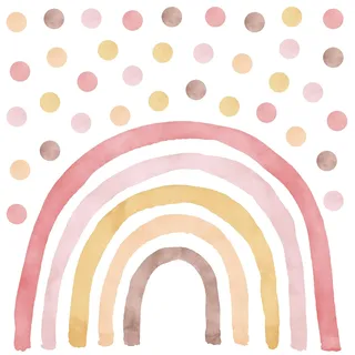 Wandtattoo Kinderzimmer Regenbogen - Boho mit 50 Punkten - Rosa (L - 71 cm x 100 cm) Kinderzimmer Mädchen - Wanddeko, Wandsticker Punkte, Kreise - rosa Regenbogen L + 50 Stück Punkte/Erbsen