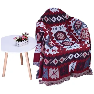 Wohndecke Wohndecke Boho-Decke Fleecedecke mit Fransen, 180*180/180*230/180*300cm, BTTO, Doppelseitig Boho-Decke als Sofadecke, Tagesdecke oder Wohndecke rot 180 cm x 180 cm