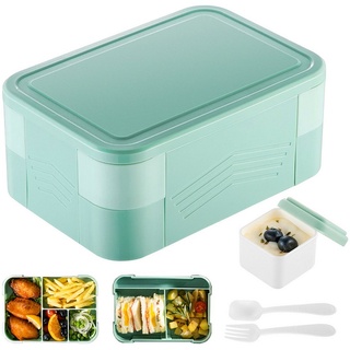 CALIYO Lunchbox Lunchbox Kinder, 1550ML Brotdose Kinder mit Fächern, Auslaufsicher Bento Box Jausenbox für Picknick Arbeit Reisen grün