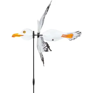 HQ Windspiel Breezy Wings Seagull Möwe Windrad Gartendeko mit Standstab | Farbenfroh dreht schon bei leichtem Wind wetterfest UV-beständig langlebig für Garten Terrasse und Balkon H95x51cm