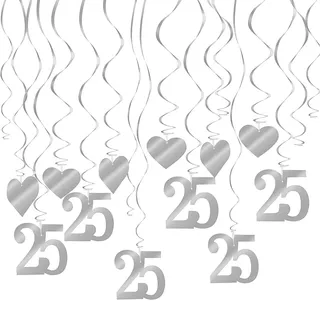 THXFUNAREA 18 Stück Deko Silberhochzeit, Deko zur Silberhochzeit Girlande, 25 Deko Silberhochzeit Silber Wirbel, Silberhochzeit Herzen Girlande, für Geburtstag,Hochzeit,Jubiläum Oder Partydeko