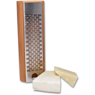 Homiez Premium Käsehobel/Käsereibe mit Behälter aus Kirschholz und reibe aus Edelstahl - Parmesanreibe mit Behälter - Küchenhobel/Küchenreibe ideal für Hartkäse oder als Muskatreibe