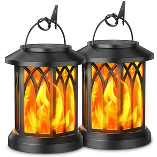Solarlaterne Hängend Flammeneffekt 2 Stück Garten Deko