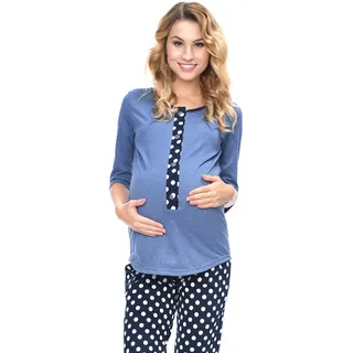 MijaCulture Mija - 3 in 1 Stillpyjama/Stillschlafanzug/Umstandspyjama/Pyjama 4054 (EU40 / L, Jeans blau/Punkte) - L