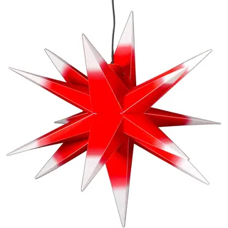 LED Außenstern rot mit weißen Spitzen - beleuchteter Stern ca. 55 cm - wetterfest und frostbeständig. Weihnachtsstern Leuchtstern Faltstern, auswechselbar, kein Trafo nötig!