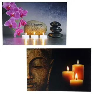 2er-set Led-bild Leinwandbild Leuchtbild Wandbild 40x60cm, Timer Buddha + Flackernd