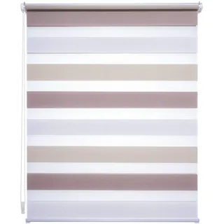 JalousieCrew Klemmfix Doppelrollo dreifarbig hell beige Creme weiß - Breite 45 bis 120 cm, Länge 150 cm BZW. 210 cm - Duo - Rollo ohne zu Bohren (80 x 150 cm)