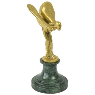 Casa Padrino Luxus Briefbeschwerer Skulptur Frau mit Flügeln Gold / Grün 7 x 8 x H. 16 cm - Elegante Bronze Figur mit Marmorsockel - Luxus Schreibtisch Deko Accessoires