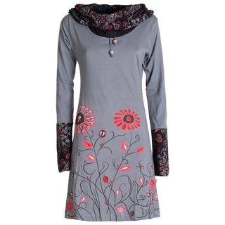 Vishes Jerseykleid Blumen-Kleid Langarm-Shirtkleid Schal-Kleid Baumwollkleid Goa, Ethno, Hippie Style grau 42