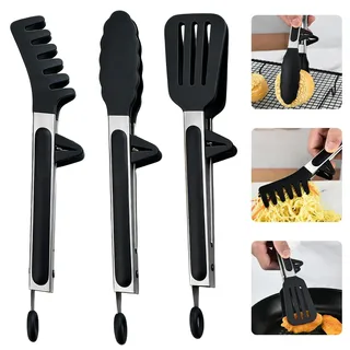 Eulihent 3 Stück Küchenzange Silikon Kochzange Hitzebeständig Fleischzange Grillzange mit Ständer Silikonzange zum Kochen 27 cm Spaghettizange Nudelzange Salatzange für Küche, Grillen