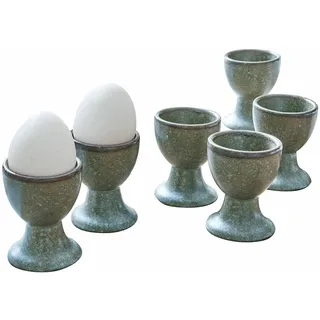 LOBERON Eierbecher 6er Set Biarré, aus Steingut mit Zierendem Farbrand - Handgetöpfert - Glänzende Oberfläche - 6.5cm, türkis/braun