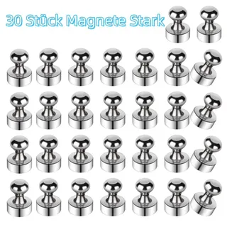 BlingBin Magnet 30 Stück Magnete Stark 12 x 16 mm Magnete für Magnettafel (30er Set, 30-St., 30pcs), Mini Stark Pinnwand Magnet für Kühlschrank, Whiteboard silberfarben