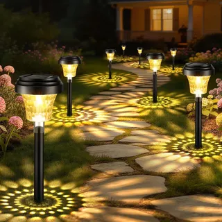 FOMYHEARD Solarlampen für Außen Garten 8 Stück, LED Solarleuchten Garten | Warmweiß & 7 RGB Farbwechsel, IP65 Wasserdicht Auto Ein/Aus, Winterfest Gartenleuchten Solar Licht Wegeleuchten für Outdoor