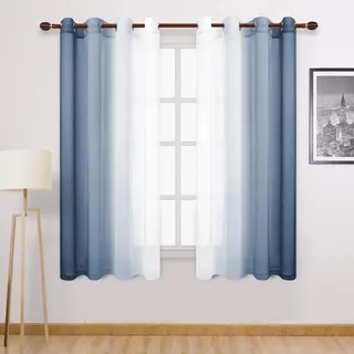 DWCN 2 Stück transparente Vorhänge mit Farbverlauf aus Kunstleinen, halb-Voile-Vorhänge mit Ösen, für Schlafzimmer und Wohnzimmer, 132,1 x 182,9 cm, Denim-Farbverlauf