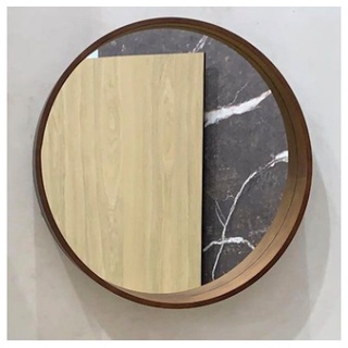 Pekodom Wandspiegel Runder Wandspiegel mit Holzrahmen 50 cm, Hängespiegel für Bad, Flur braun