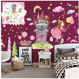 Sunnywall Wandtattoo XXL Wandtattoo Prinzessin Rosa Set Kinderzimmer Aufkleber rosa