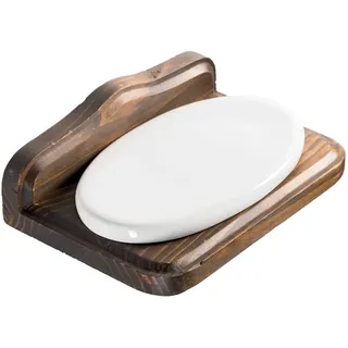 SEIFENSCHALE SEIFENABLAGE SEIFENHALTER ABLAGE IN HOLZ UND KERAMIK 17,5x6x13 CM