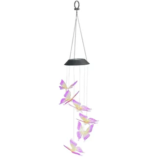 Maximex LED Windspiel Mod. Schmetterling Solar, wetterfestes, solarbetriebenes Garten-Windspiel, leuchtet im Dunkeln, mit Solar-Panel und Aufhängehaken, 12,5 x 78 x 12,5 cm, bunt