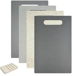 Famanu Kunststoff Schneidebrett Set 4-teilig - inklusive Halter zum einfachen Verstauen