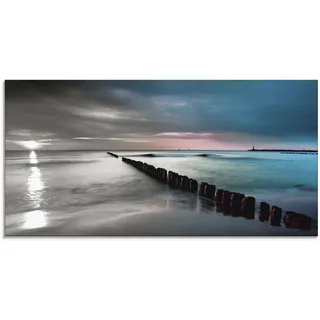 Glasbild ARTLAND "Ostsee mit schönem Sonnenaufgang" Bilder Gr. B/H: 100 cm x 50 cm, Gewässer, 1 St., schwarz (schwarz, weiß) Glasbilder in verschiedenen Größen