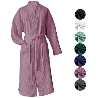 heimtexland Bademantel Reisebademantel Saunamantel Waffelpique Bademantel, Midilänge, Baumwolle, 2 Taschen I Bindegürtel, Gürtel, leicht I atmungsaktiv I kleines Packmaß I 100% Baumwolle rosa L