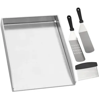 WELL GRILL BBQ Grillplatte 45x34 CM Edelstahl Plancha Grillplatte und Spachtel Schaber set passend für Napoleon LE/LEX/Prestige & Rösle Gasgrill und andere Holzkohlegrill