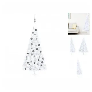 vidaXL Künstlicher Weihnachtsbaum Künstlicher Halber Weihnachtsbaum mit LEDs Kugeln Weiß 210 cm weiß
