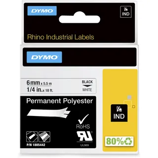 Dymo 1805442 schwarz auf weiß 6mm x 5,5m Polyester permanent