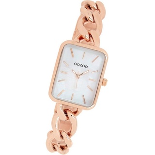 OOZOO Quarzuhr Oozoo Damen Armbanduhr Timepieces, Damenuhr Edelstahlarmband rosegold, rechteckiges Gehäuse (22,5x28,5mm) rosa