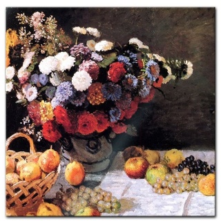 Bilderdepot24 Glasbild, Blumen und Früchte bunt 50 cm x 50 cm