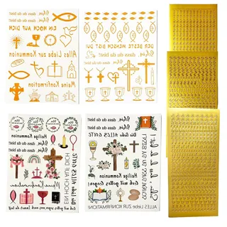 Taufkerze selber machen Set – 4 Bögen Kerzentattoos Wasserschiebefolie + 3 Bögen Buchstaben & Zahlen Aufkleber Gold, DIY Kerzenaufkleber selbst gestalten für Taufe Kommunion Konfirmation