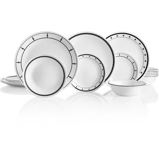 CORELLE 18-Piece Dinnerware Set 1134500 Geschirrset, Glas, schwarz/weiß
