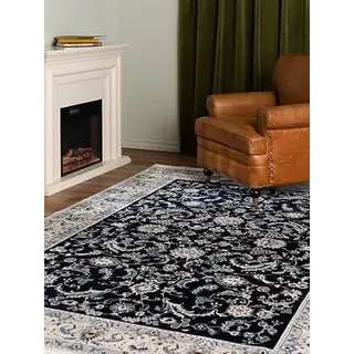 RugVista Nain Florentine, Teppich, Perser traditionell, 140 x 200 cm, Rechteckig, Niedriger Stapel, Wohnzimmer, Esszimmer, Schlafzimmer, Küche, Nur chemische Reinigung, Oeko_tex_100, Dunkel Blau