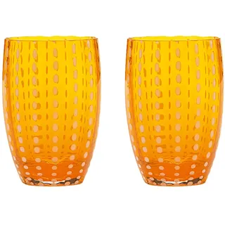 Zafferano Perle Orange Glas - Farbiges mundgeblasenes Glas, 32 cl, handgefertigt - Set mit 2 handgefertigten Bechern für Wasser oder Cocktails