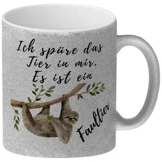speecheese Tasse Faultier Glitzer-Kaffeebecher mit Spruch Ich spüre das Tier in mir