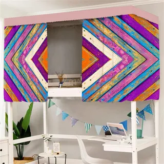 FANSU Etagenbett Vorhang, Holzschnittdruck Bettvorhang Hochbett Etagenbett Blackout Staubdicht Privatsphäre Bett Vorhang Vorhänge Moskitonetz für Schlafzimmer Kinderzimmer (Lila,1.5x2m)