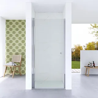 Duschabtrennung 90 cm Duschwand Glas Nischentür barrierefreie Dusche Duschtür Nische Glasabtrennung Glasduschwand mit Tür Glastür Glaswand innen und außen öffnen Ebenerdige Montage
